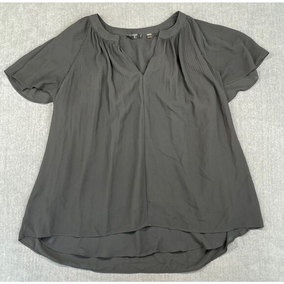 Tahari‎ Pleated Flutter Sleeve Blouse Women 2XL Black Plus Size Work Office Top - Picture 1 of 8